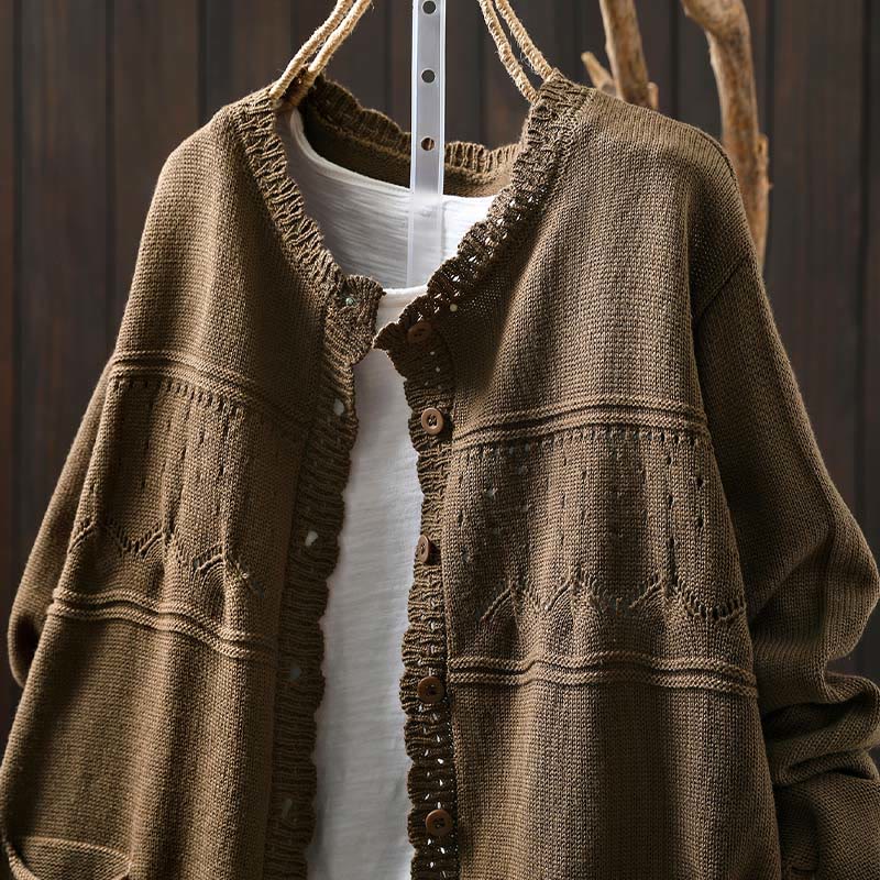 Soft Cotton Crew Neck Long Sleeve Cardigan for Mindful Daily Wear