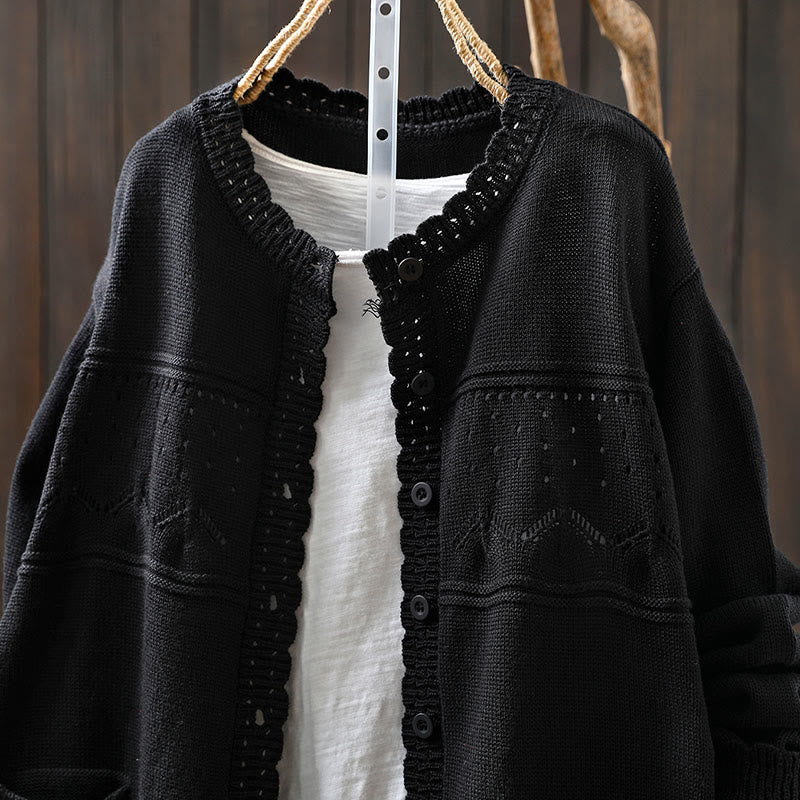 Soft Cotton Crew Neck Long Sleeve Cardigan for Mindful Daily Wear
