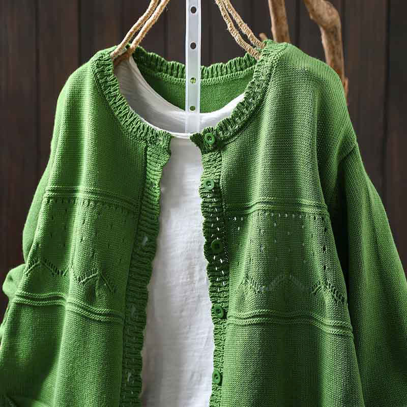 Soft Cotton Crew Neck Long Sleeve Cardigan for Mindful Daily Wear