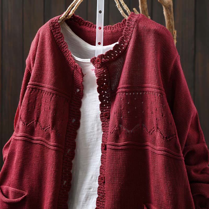Soft Cotton Crew Neck Long Sleeve Cardigan for Mindful Daily Wear