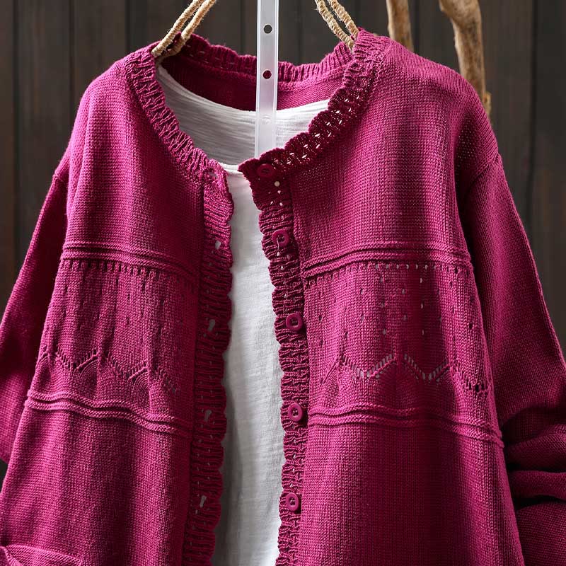 Soft Cotton Crew Neck Long Sleeve Cardigan for Mindful Daily Wear