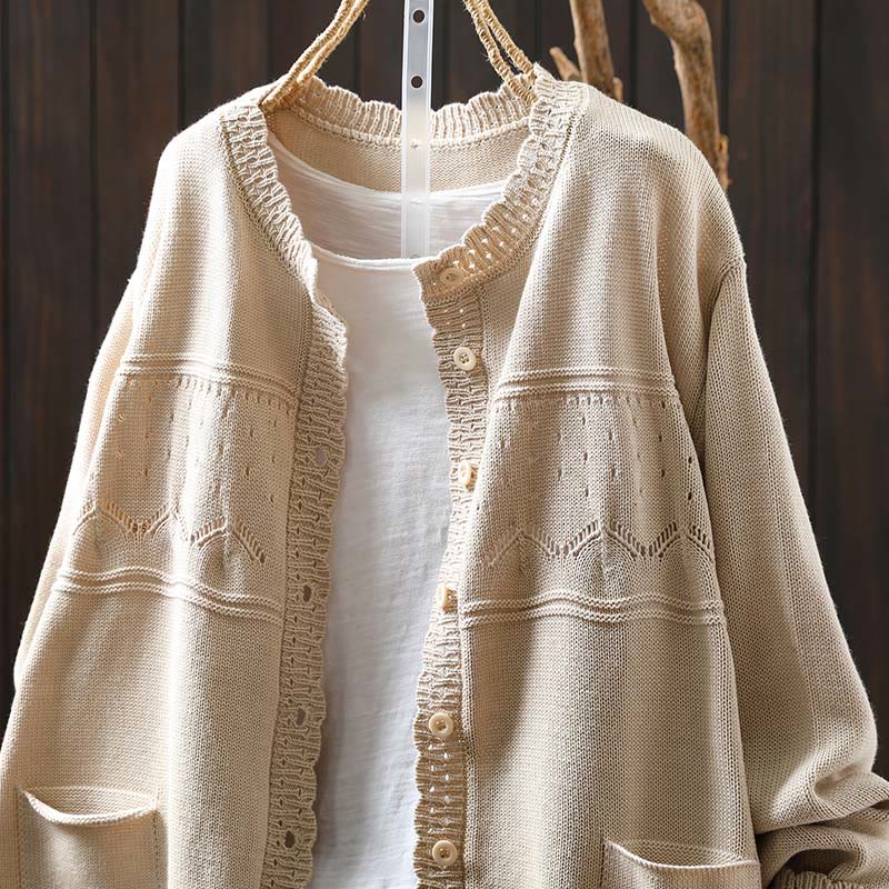 Soft Cotton Crew Neck Long Sleeve Cardigan for Mindful Daily Wear