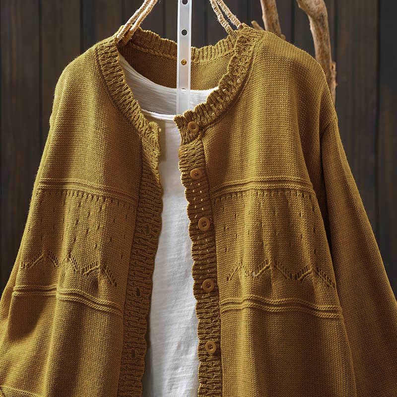 Soft Cotton Crew Neck Long Sleeve Cardigan for Mindful Daily Wear