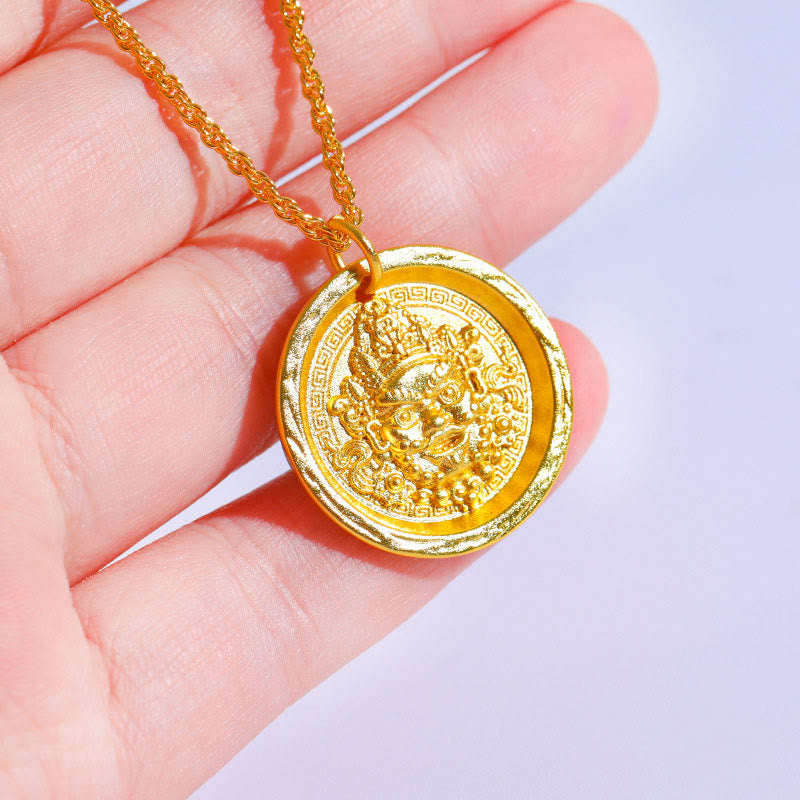 24k Gold Plated Brass Yellow Jambhala Prosperity Protection Chain Pendant Necklace