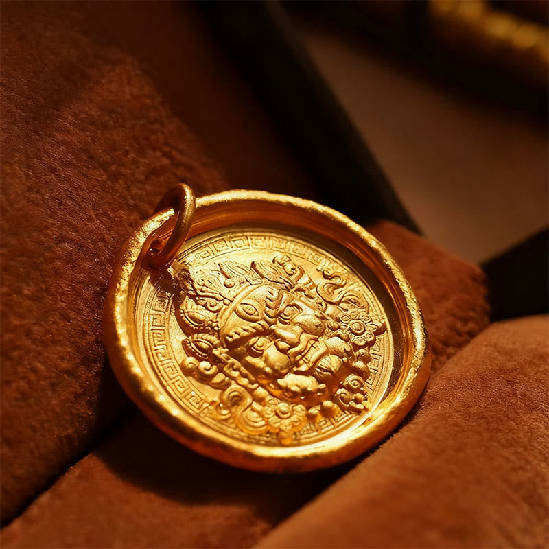 24k Gold Plated Brass Yellow Jambhala Prosperity Protection Chain Pendant Necklace