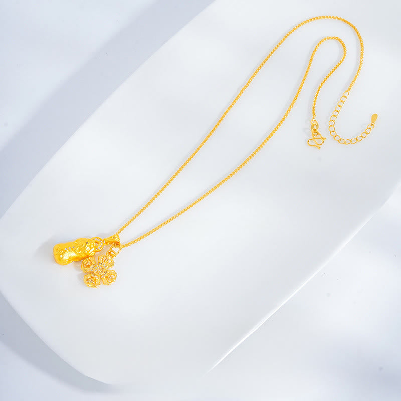 24k Gold Plated Brass Pixiu Cross Dorje Vajra Wealth Chain Pendant Necklace