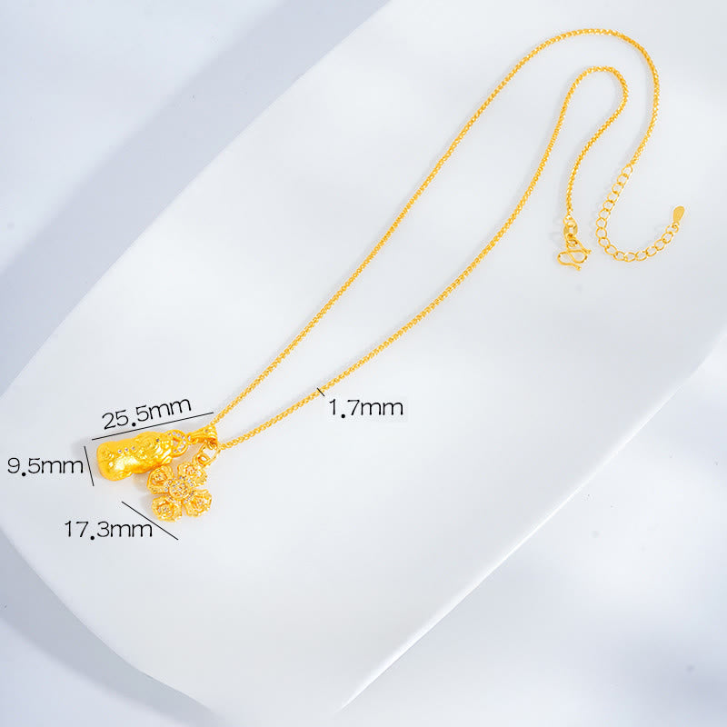 24k Gold Plated Brass Pixiu Cross Dorje Vajra Wealth Chain Pendant Necklace