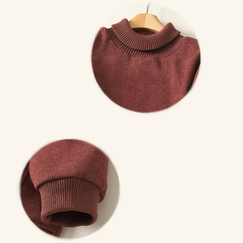 Winter High Neck Warm Cotton Women's Long Sleeve Midi Dress With Pockets