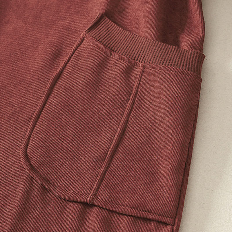 Winter High Neck Warm Cotton Women's Long Sleeve Midi Dress With Pockets