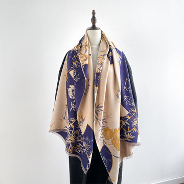 Winter Fan Bamboo Peony Flowers Pattern Cozy Scarf Shawl