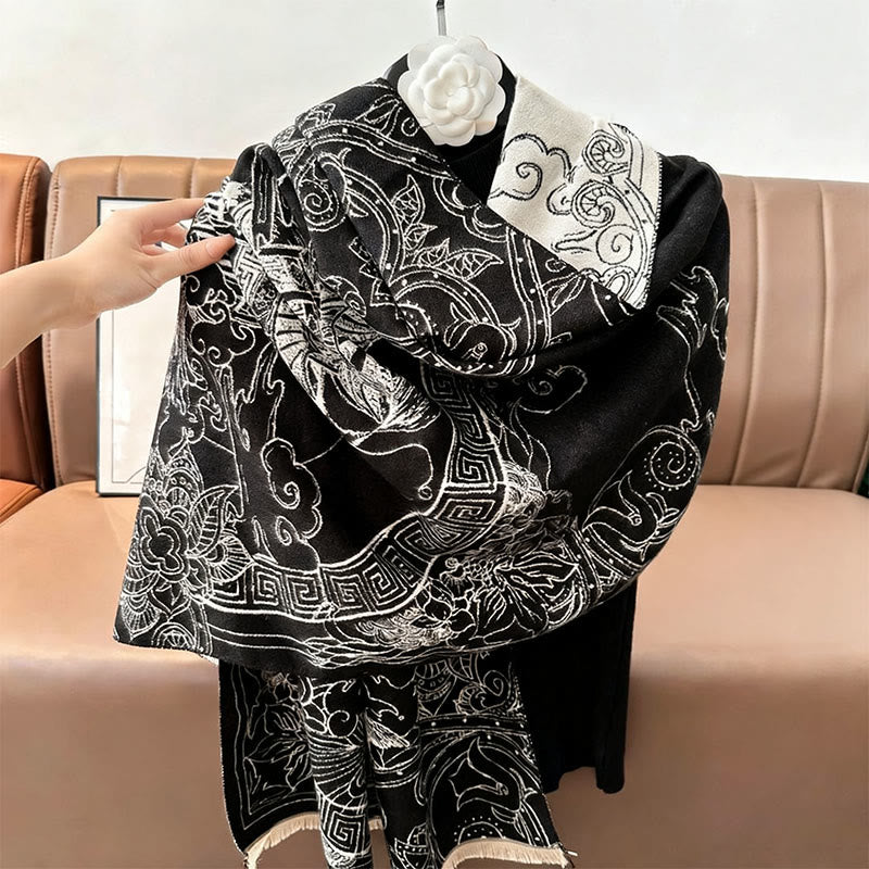 Fine Knit Koi Waves Mindful Meditation Tibetan Shawl