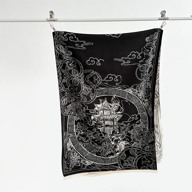 Fine Knit Koi Waves Mindful Meditation Tibetan Shawl