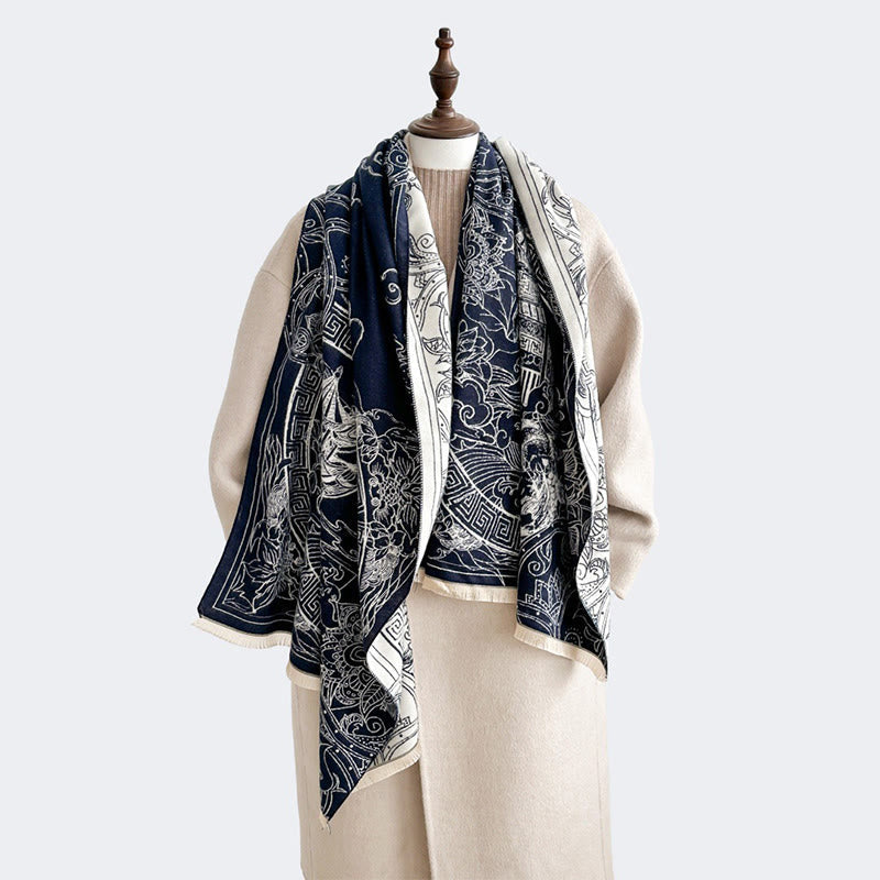Fine Knit Koi Waves Mindful Meditation Tibetan Shawl