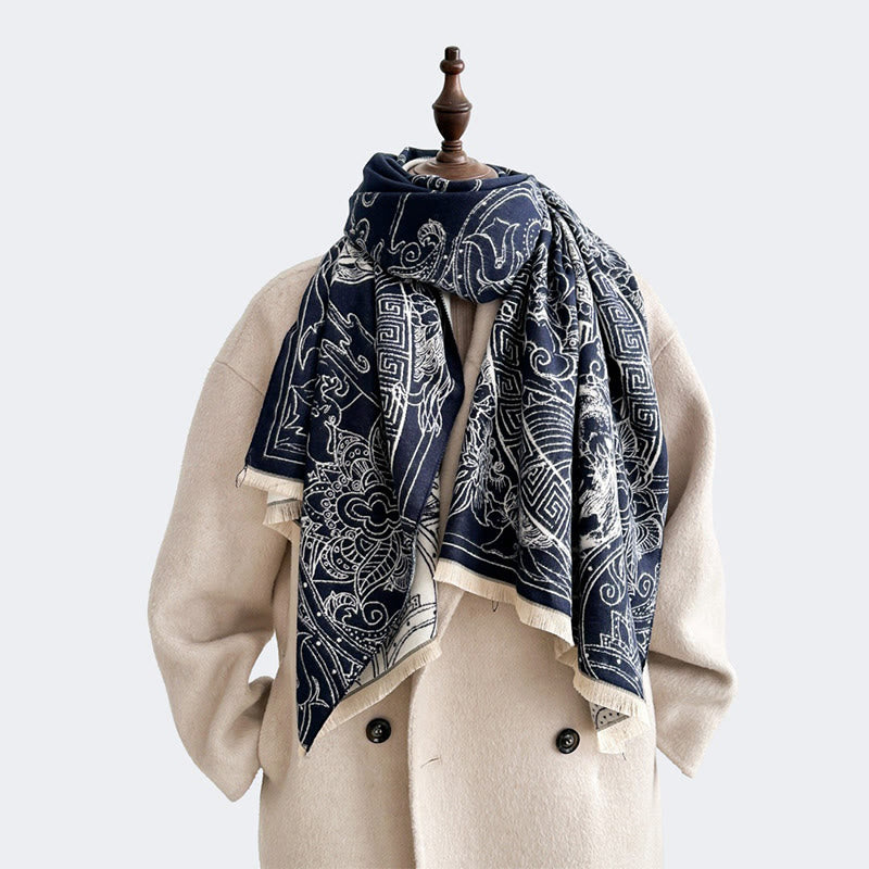 Fine Knit Koi Waves Mindful Meditation Tibetan Shawl