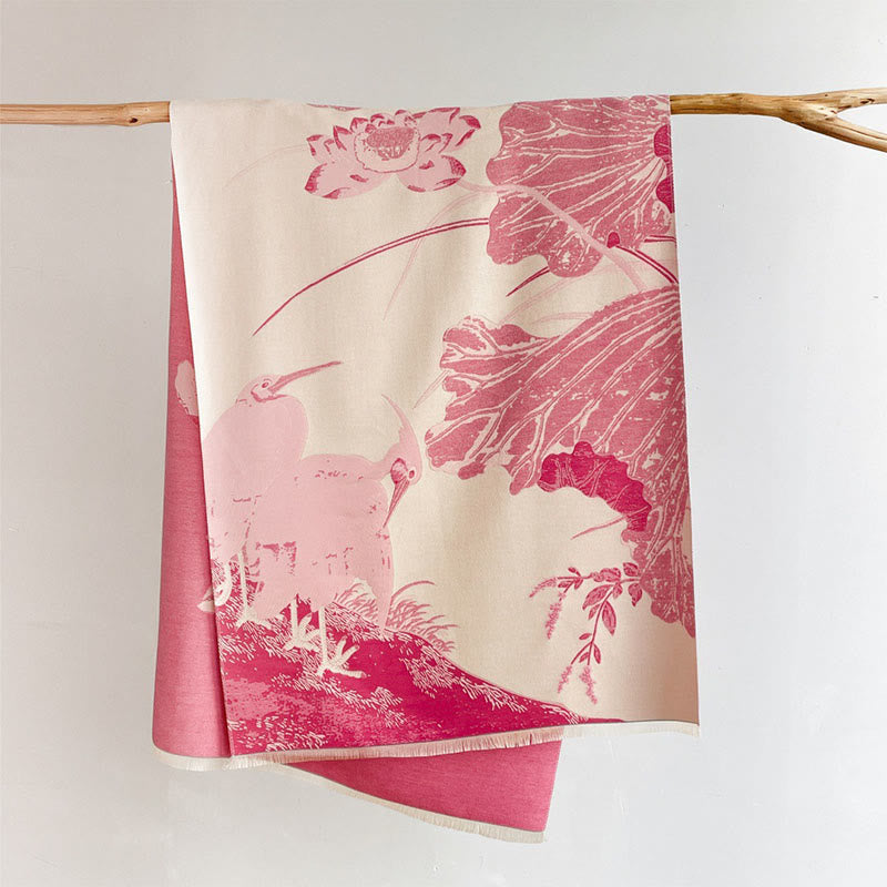 Soft Knit Floral Motifs Tibetan Meditation Shawl Wrap