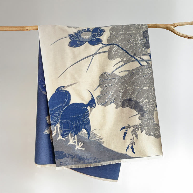 Soft Knit Floral Motifs Tibetan Meditation Shawl Wrap