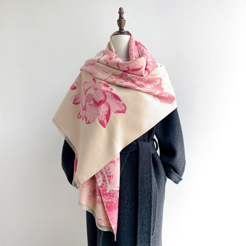 Soft Knit Floral Motifs Tibetan Meditation Shawl Wrap