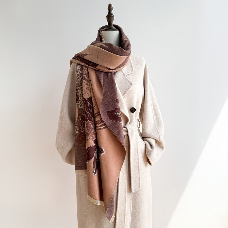 Soft Knit Floral Motifs Tibetan Meditation Shawl Wrap