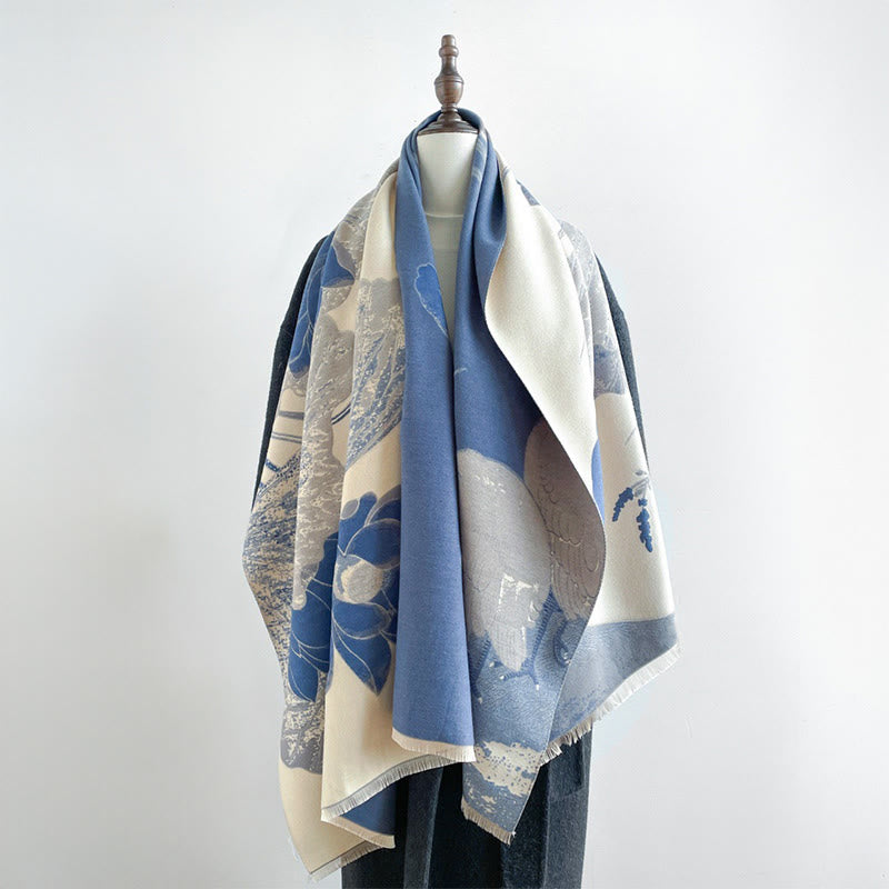 Soft Knit Floral Motifs Tibetan Meditation Shawl Wrap