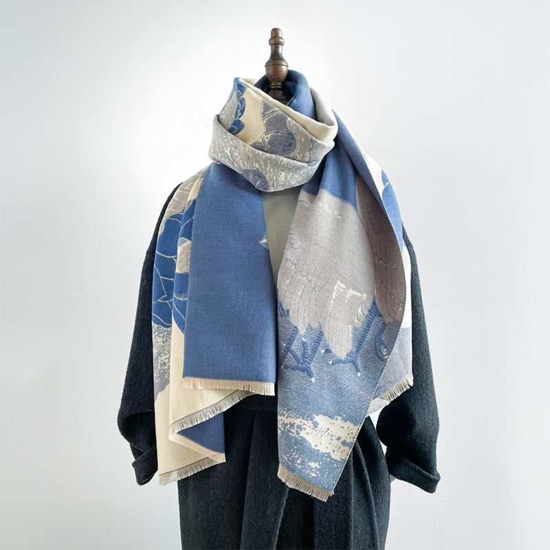 Soft Knit Floral Motifs Tibetan Meditation Shawl Wrap