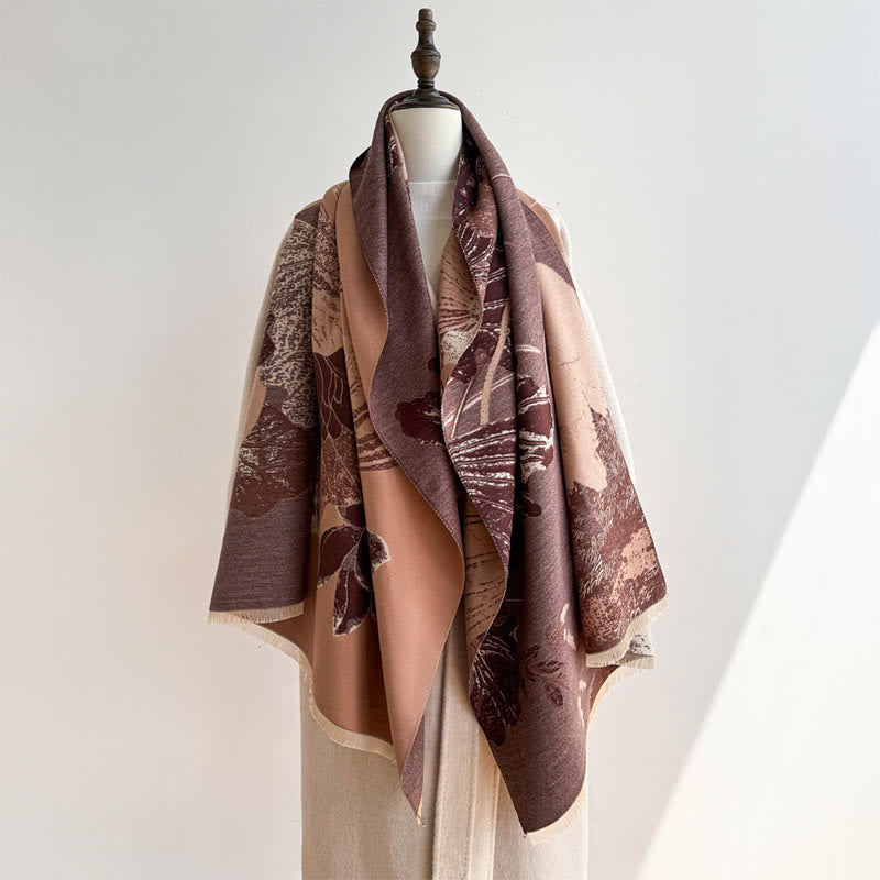 Soft Knit Floral Motifs Tibetan Meditation Shawl Wrap