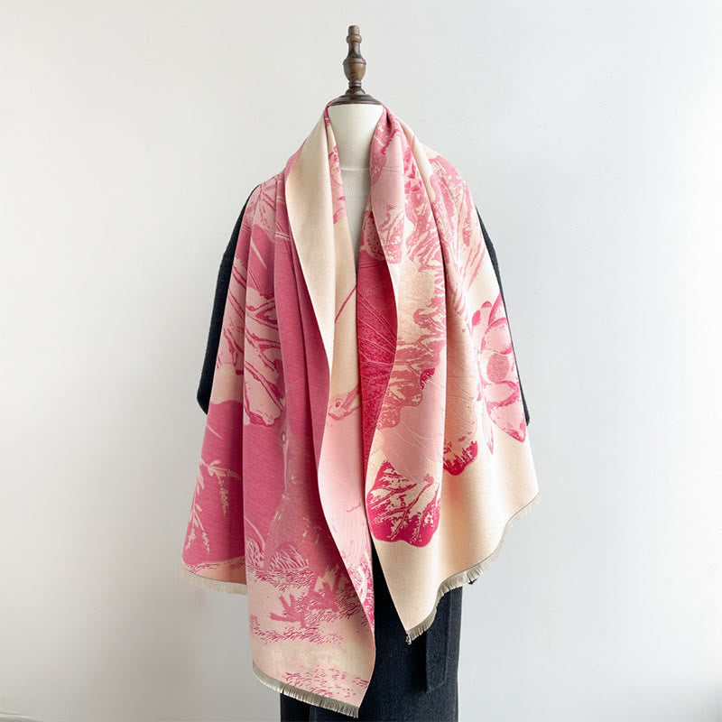 Soft Knit Floral Motifs Tibetan Meditation Shawl Wrap