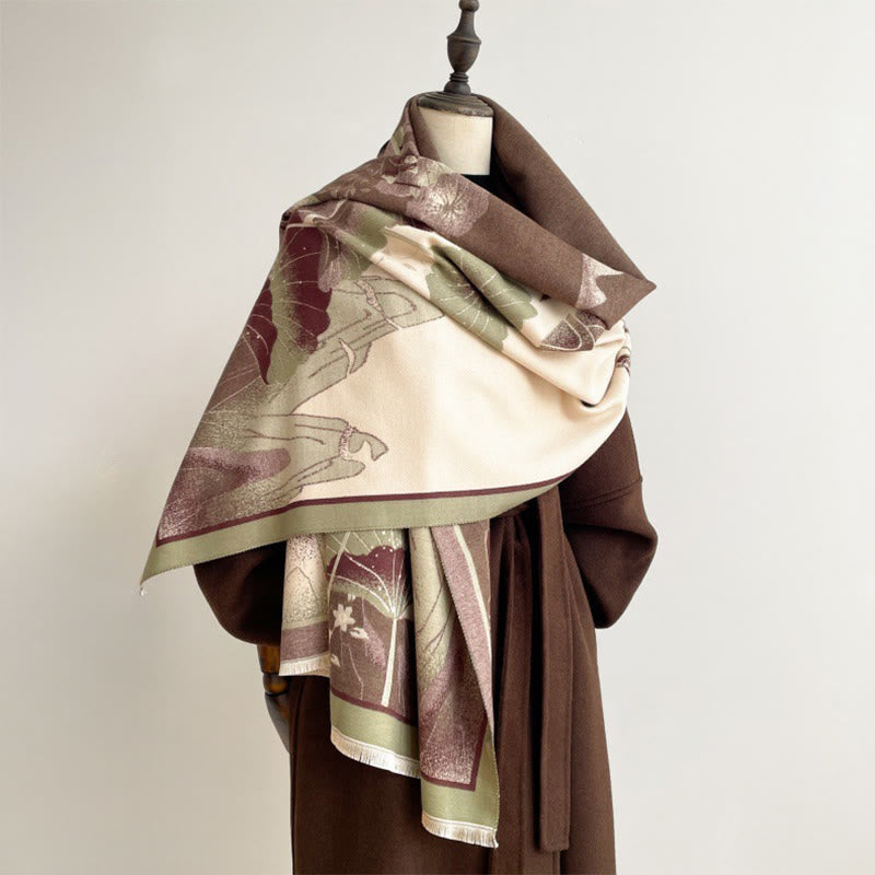 Winter Mountain Lotus Flowers Leaves Pattern Soft Scarf Shawl