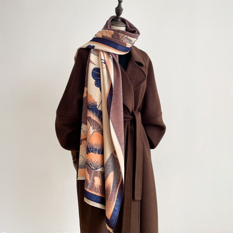 Winter Mountain Lotus Flowers Leaves Pattern Soft Scarf Shawl