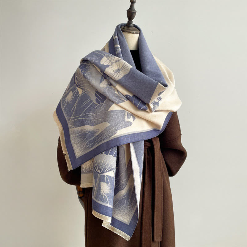 Winter Mountain Lotus Flowers Leaves Pattern Soft Scarf Shawl