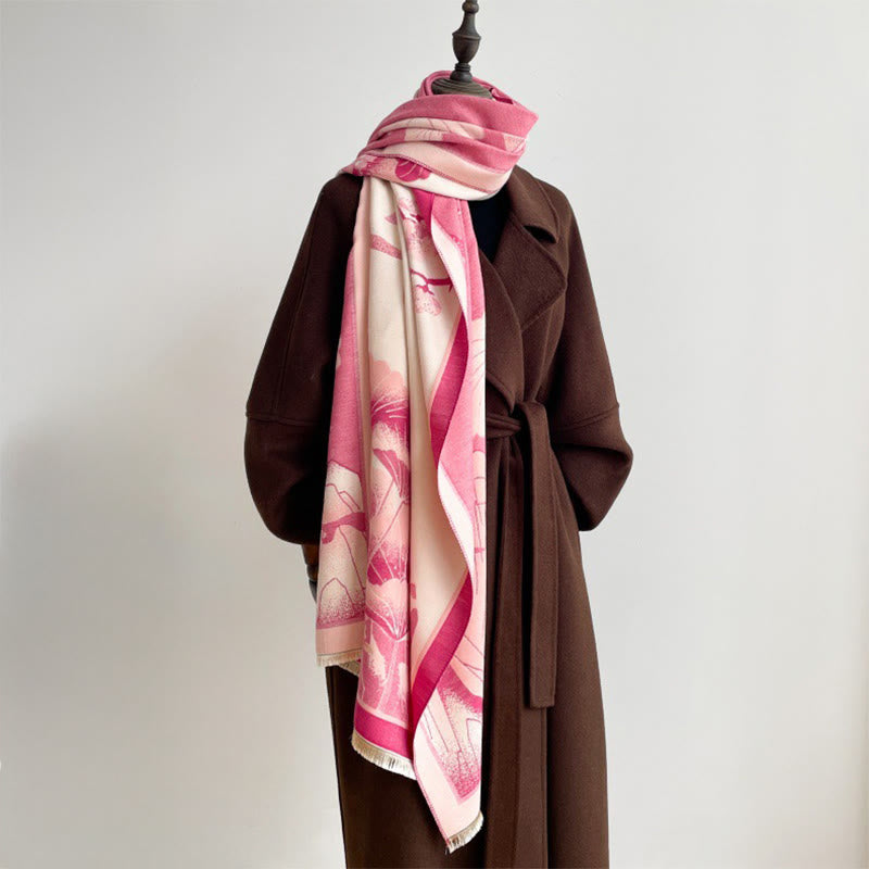 Winter Mountain Lotus Flowers Leaves Pattern Soft Scarf Shawl