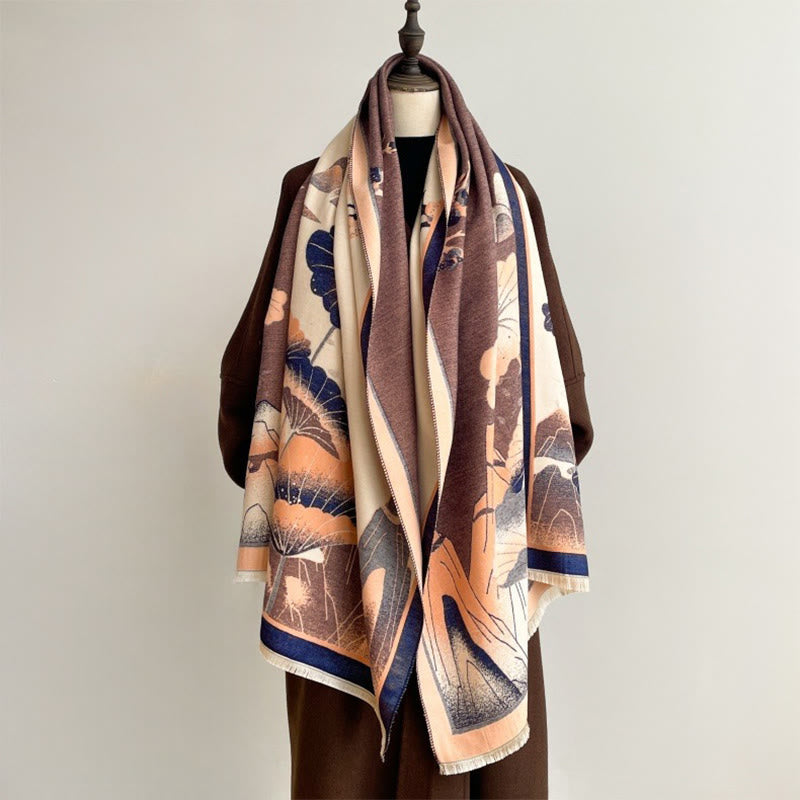 Winter Mountain Lotus Flowers Leaves Pattern Soft Scarf Shawl