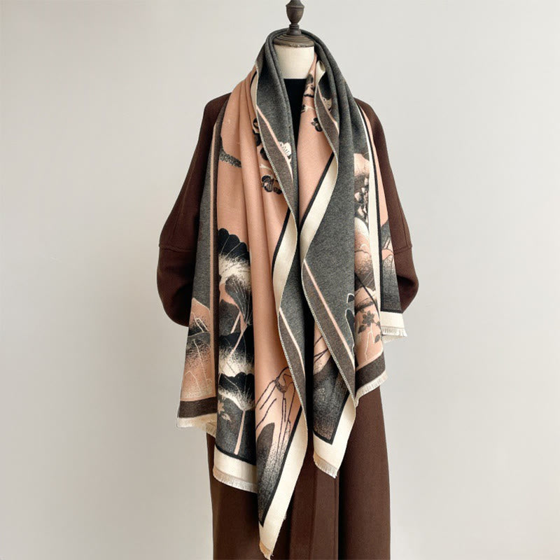Winter Mountain Lotus Flowers Leaves Pattern Soft Scarf Shawl