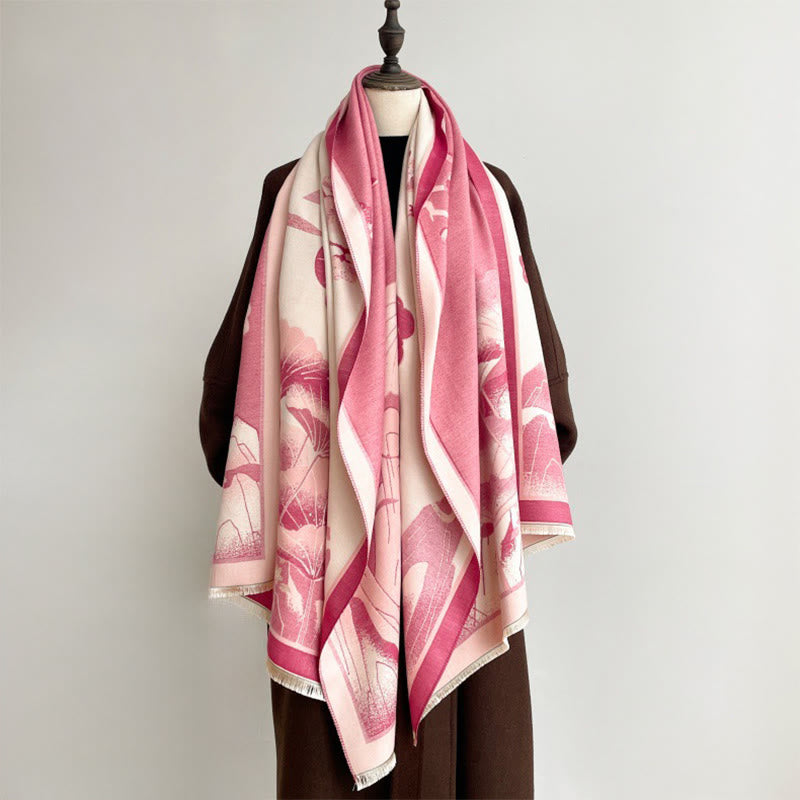 Winter Mountain Lotus Flowers Leaves Pattern Soft Scarf Shawl