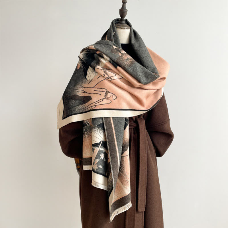 Winter Mountain Lotus Flowers Leaves Pattern Soft Scarf Shawl