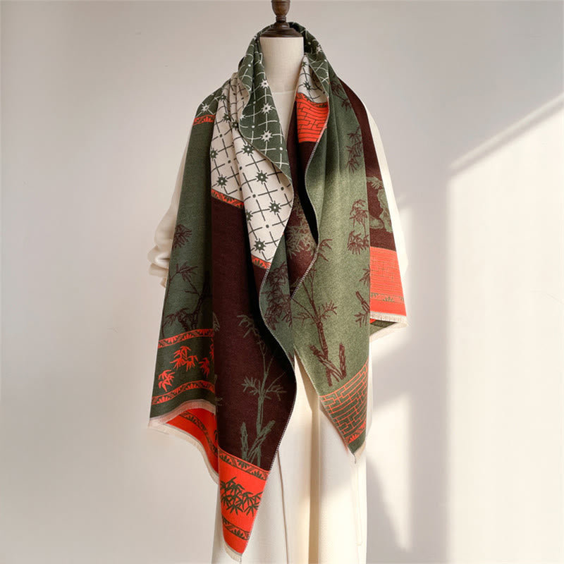 Winter Bamboo Leaf Little Bird Pattern Cozy Scarf Shawl