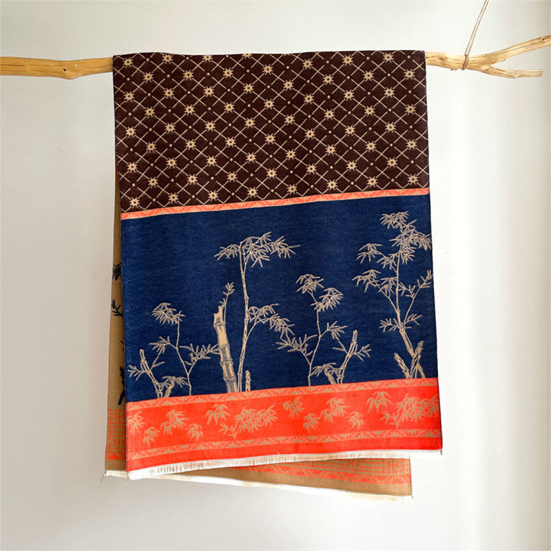 Winter Bamboo Leaf Little Bird Pattern Cozy Scarf Shawl