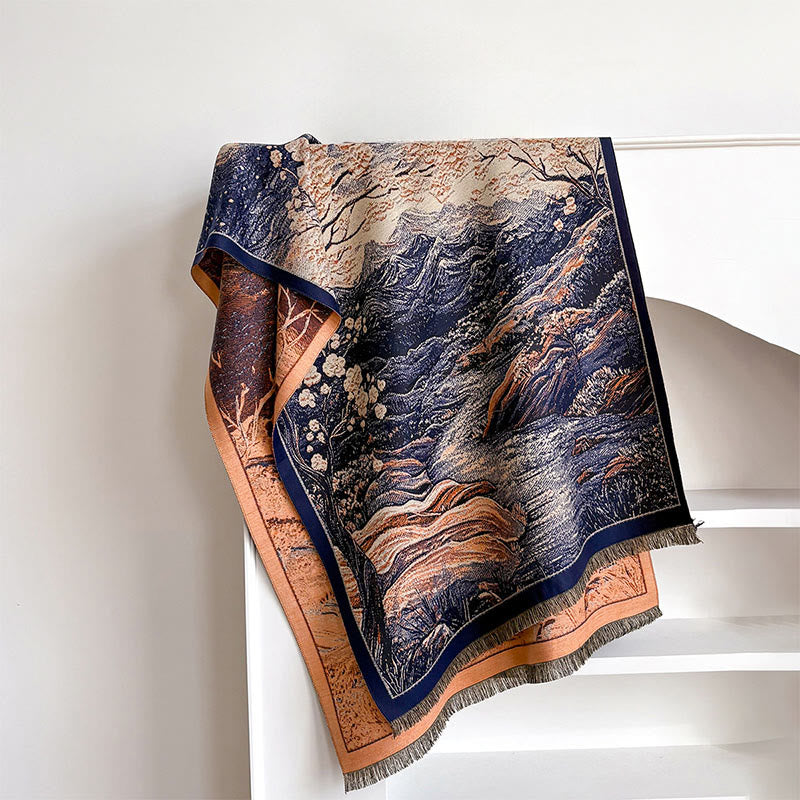 Winter Gradient Color Warm Hills Trees Pattern Cozy Scarf Shawl