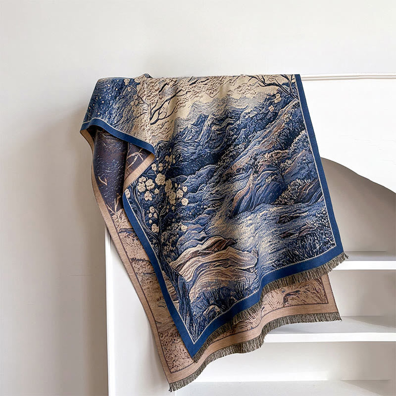 Winter Gradient Color Warm Hills Trees Pattern Cozy Scarf Shawl