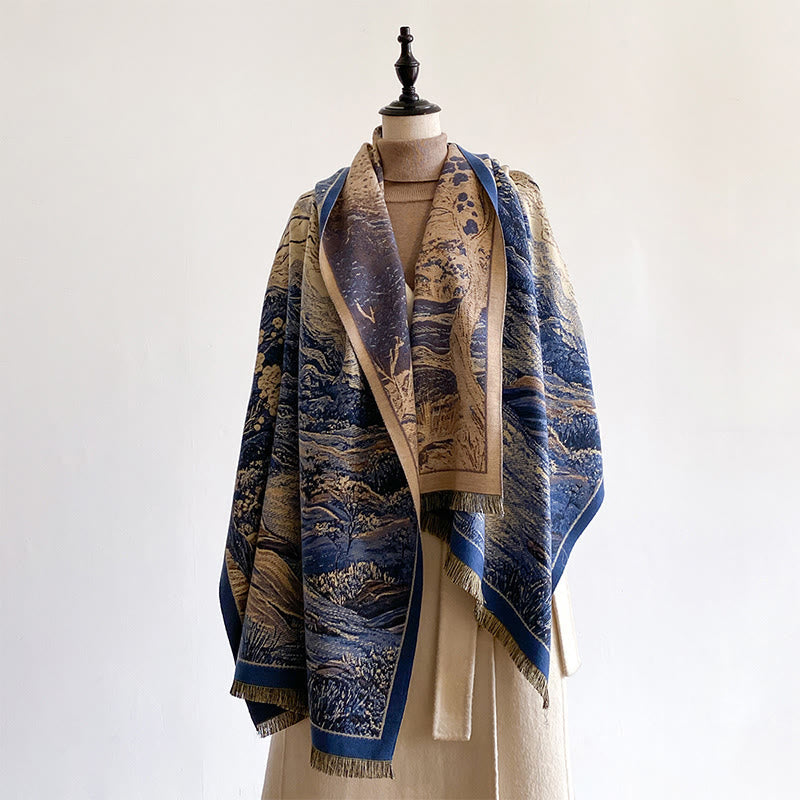 Winter Gradient Color Warm Hills Trees Pattern Cozy Scarf Shawl