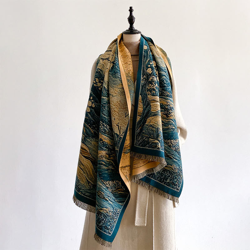 Winter Gradient Color Warm Hills Trees Pattern Cozy Scarf Shawl