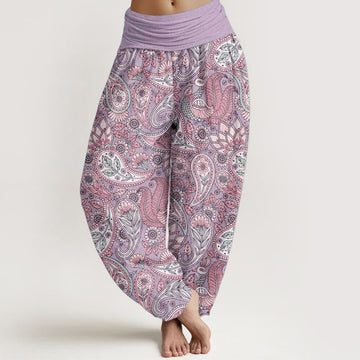 Pure Cotton Cashew Flower Peacock Sunflower Design Women's Elastic Waist Harem Pants