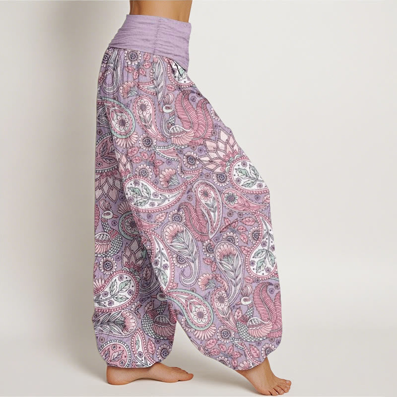 Pure Cotton Cashew Flower Peacock Sunflower Design Women's Elastic Waist Harem Pants