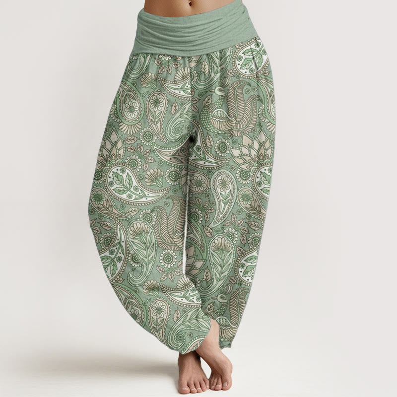 Pure Cotton Cashew Flower Peacock Sunflower Design Women's Elastic Waist Harem Pants