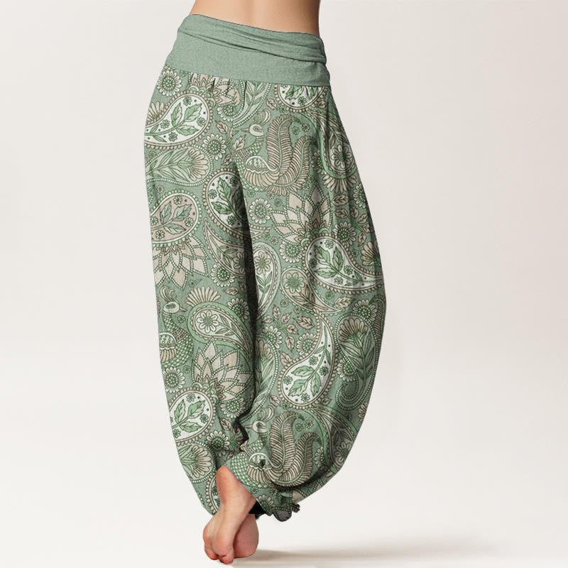 Pure Cotton Cashew Flower Peacock Sunflower Design Women's Elastic Waist Harem Pants