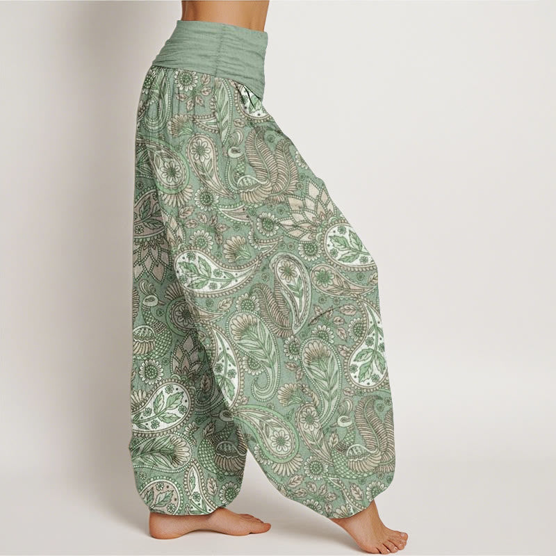 Pure Cotton Cashew Flower Peacock Sunflower Design Women's Elastic Waist Harem Pants