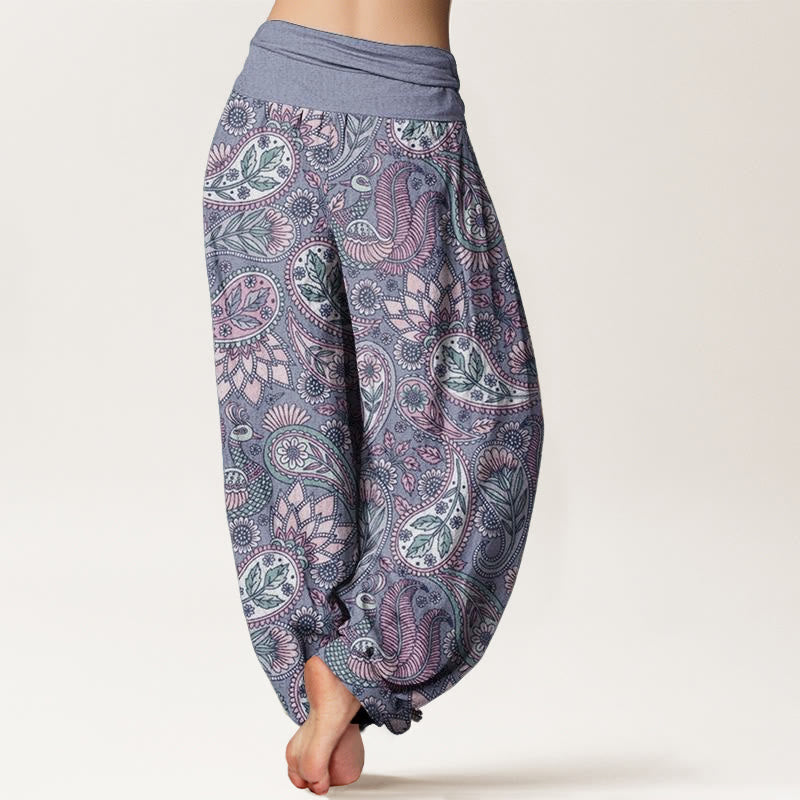 Pure Cotton Cashew Flower Peacock Sunflower Design Women's Elastic Waist Harem Pants