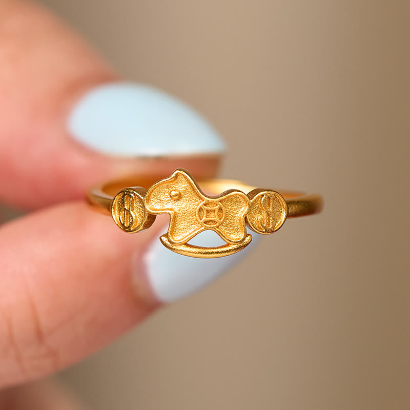Year Of The Horse 24k Gold Plated Brass Copper Coin Adjustable Ring