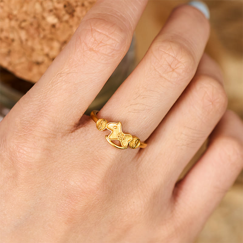 Year Of The Horse 24k Gold Plated Brass Copper Coin Adjustable Ring
