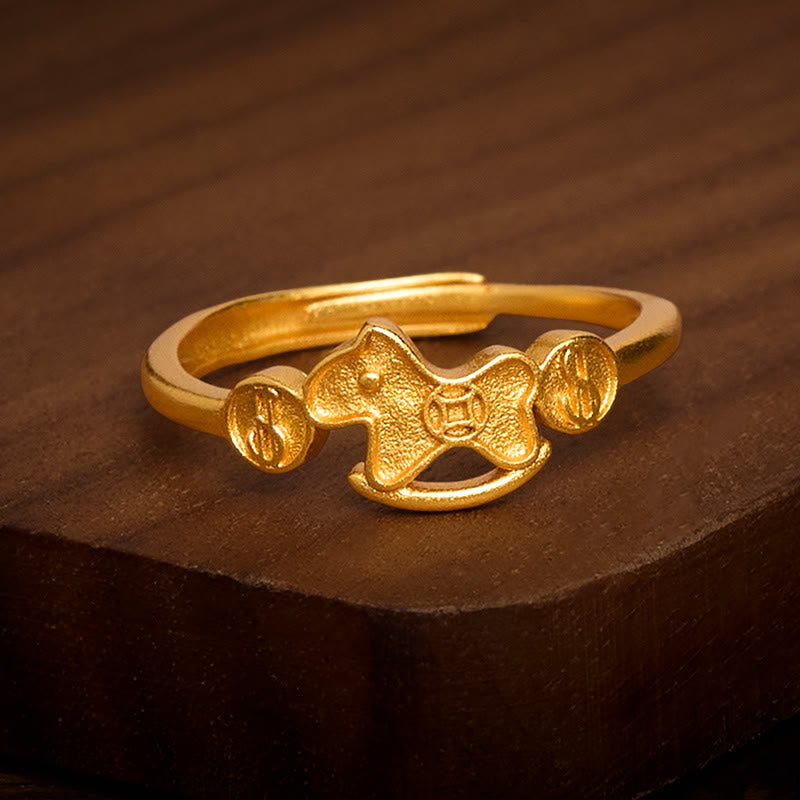 Year Of The Horse 24k Gold Plated Brass Copper Coin Adjustable Ring