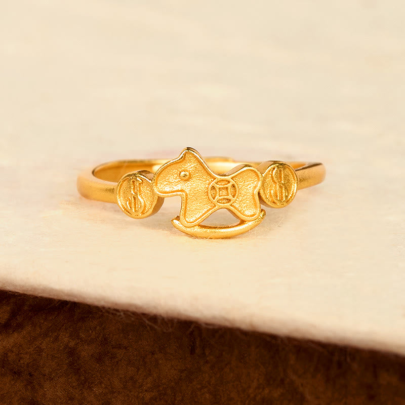 Year Of The Horse 24k Gold Plated Brass Copper Coin Adjustable Ring